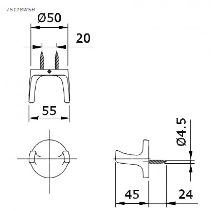 Bản vẽ kỹ thuật Móc áo Toto TS118WSB