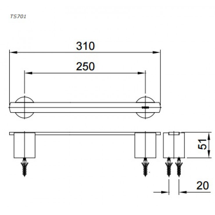 Bản vẽ kỹ thuật Thanh Vắt Khăn Toto TS701