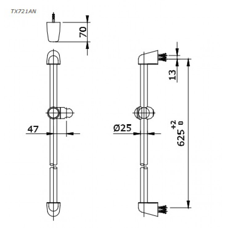 Bản vẽ kỹ thuật Thanh Trượt Sen Tắm Toto TX721AN