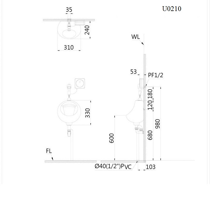 Bồn tiểu nam Caesar U0210 treo tường