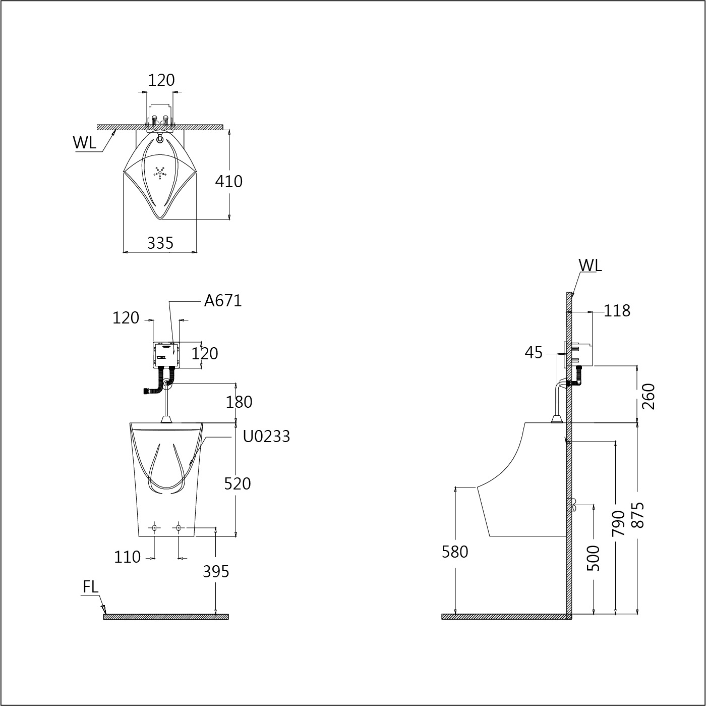 Bồn tiểu nam Caesar U0233 treo tường