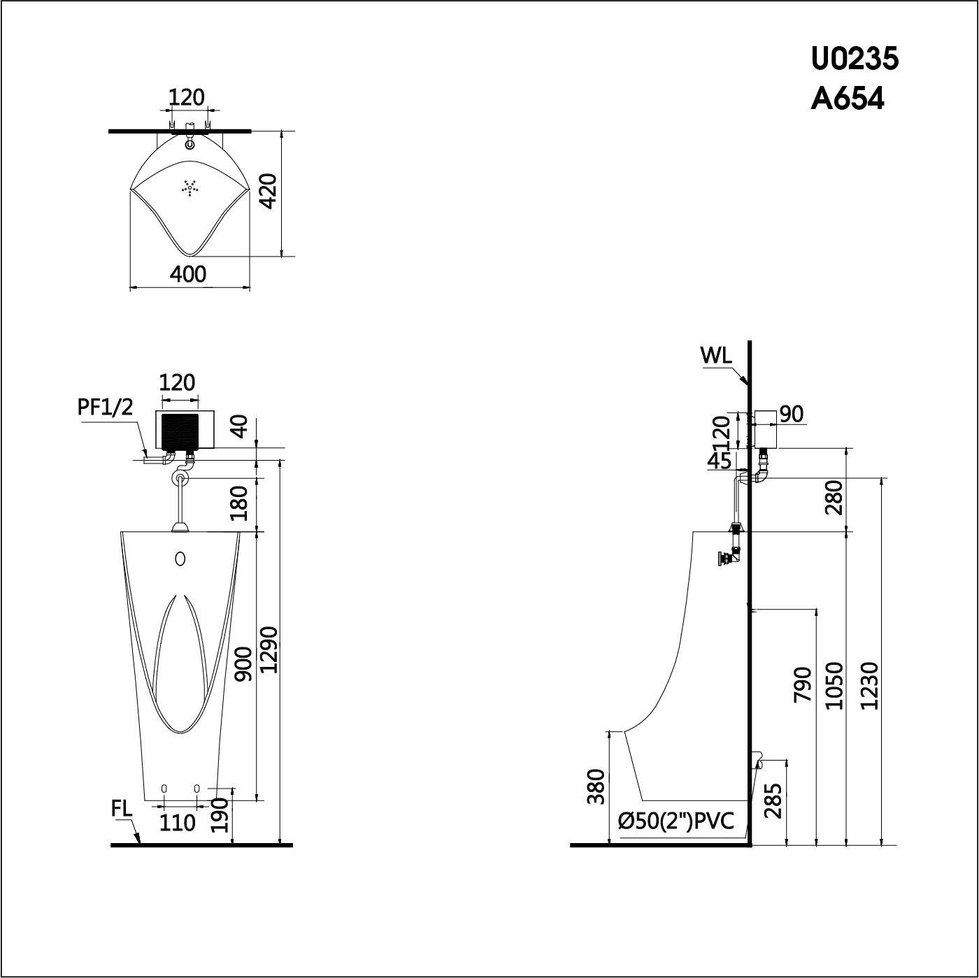 Bồn tiểu nam Caesar U0235 treo tường