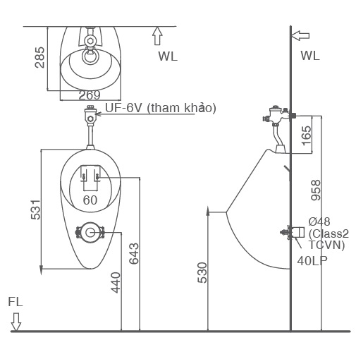 Bồn tiểu nam Inax U-117V treo tường (U117V)