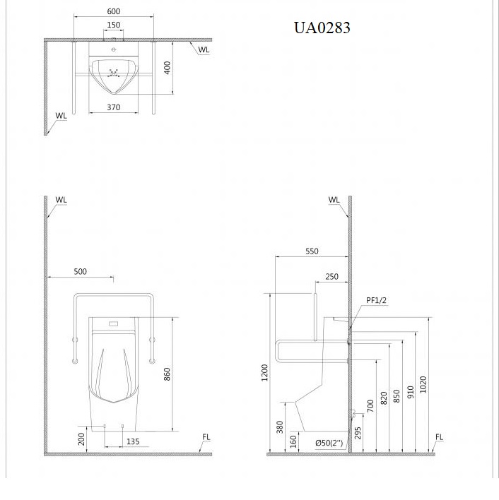 Bồn tiểu nam Caesar U0283 treo tường