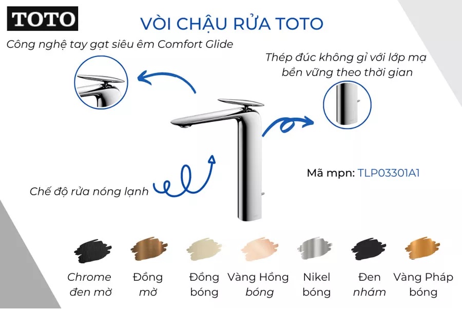 Vòi lavabo chậu rửa mặt Toto TLG04307V nóng lạnh cổ cao