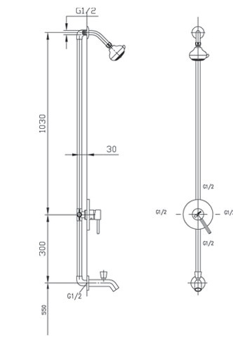 Bản vẽ kỹ thuật Sen tắm đứng âm tường Inax BFV-28S nóng lạnh (BFV28S)