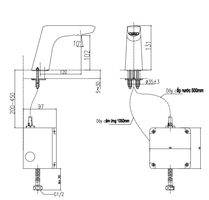 Vòi lavabo chậu rửa mặt Inax AMV-50B nước lạnh cảm ứng (AMV50B)