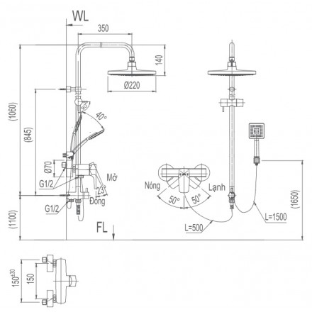 Cây sen tắm đứng nóng lạnh Inax BFV-50S tay sen si (BFV50S)