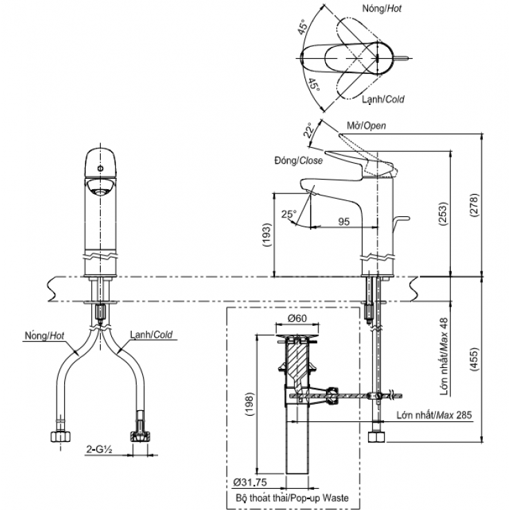 Vòi lavabo chậu rửa mặt TOTO TLS04304V nóng lạnh cổ cao
