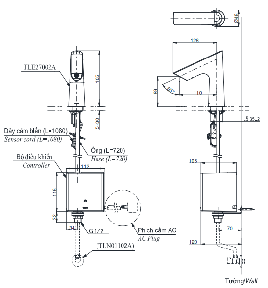 Vòi lavabo chậu rửa mặt Toto Toto TLE27002A nước lạnh cảm ứng dùng điện