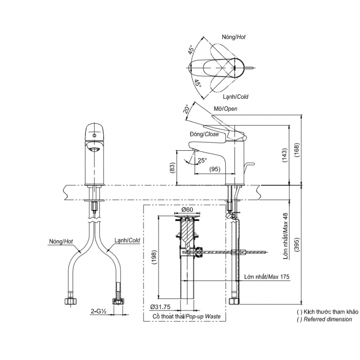 Bản vẽ kỹ thuật Vòi lavabo chậu rửa mặt TOTO TLS04301V nóng lạnh
