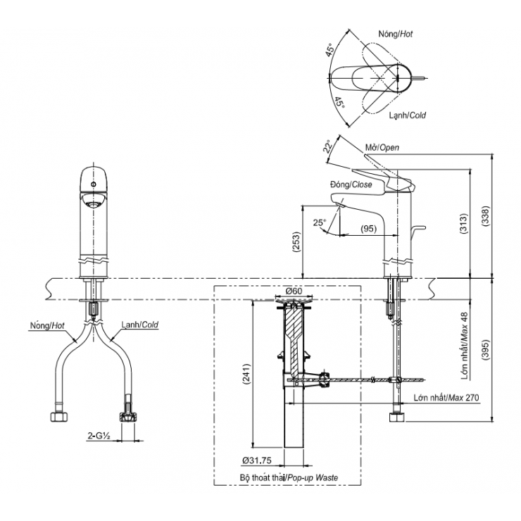 Vòi lavabo chậu rửa mặt TOTO TLS04306V nóng lạnh cổ cao