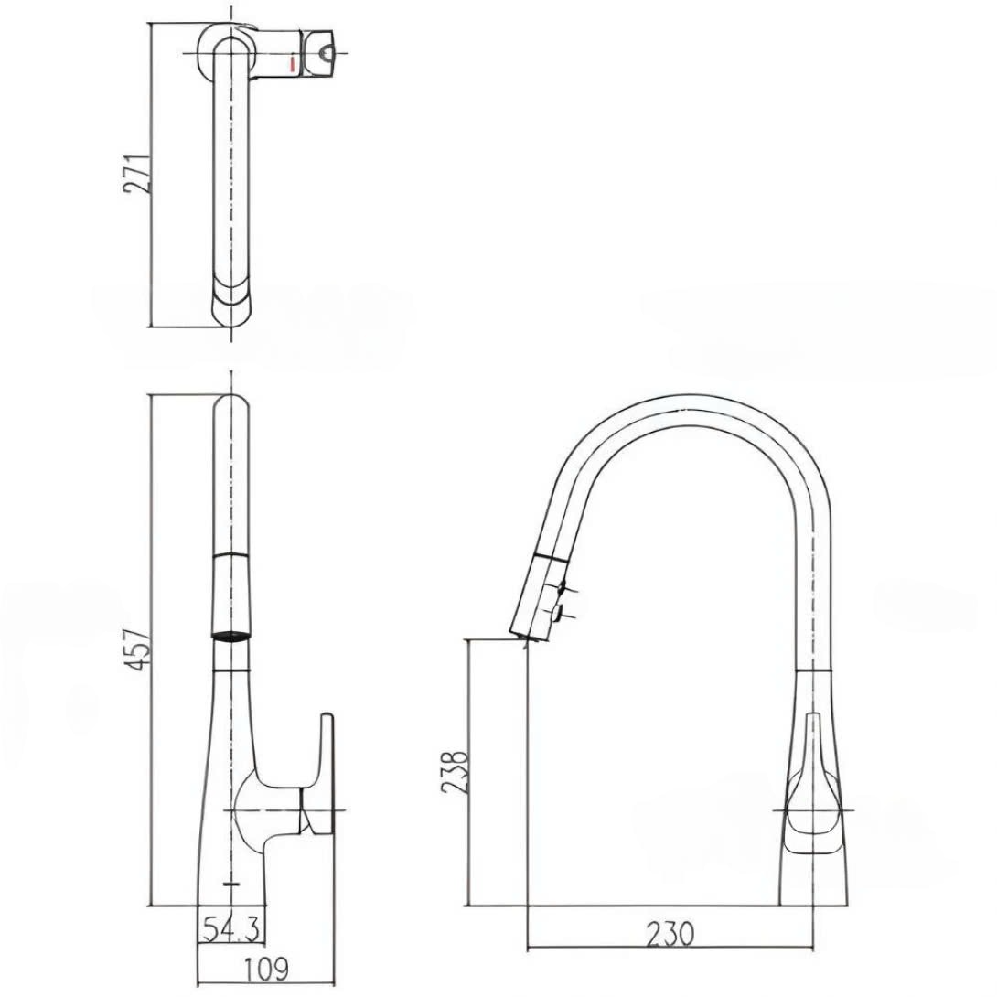 Bản vẽ kỹ thuật Vòi chậu rửa chén Inax SFV-900SX (SFV900SX) Nóng Lạnh Rút Dây