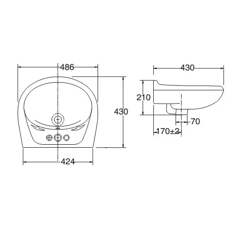 Bản vẽ kỹ thuật Lavabo chậu rửa mặt Viglacera VTL3 treo tường + chân ngắn