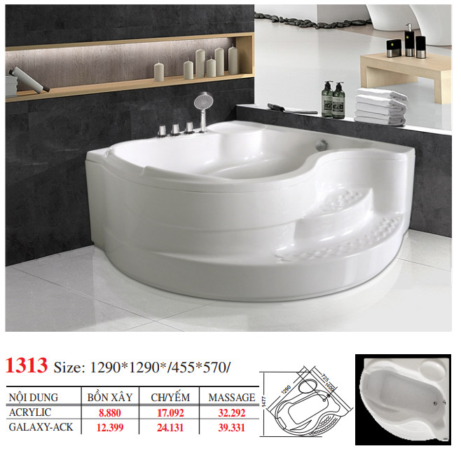 Bồn tắm góc Việt Mỹ 1313 dài 1m4
