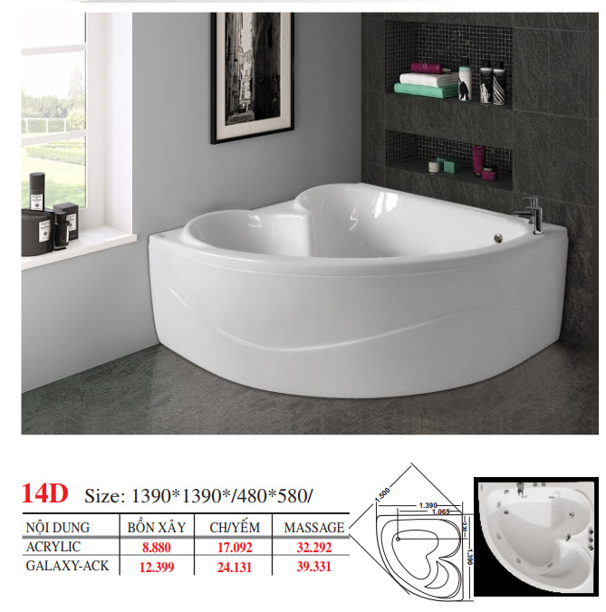 Bồn tắm góc Việt Mỹ 14D dài 1m39
