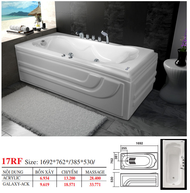 Bồn tắm dài Việt Mỹ 17RF dài 1m69
