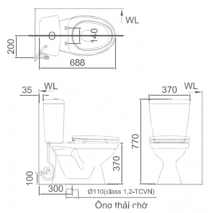 Bồn cầu 2 khối Inax C-108VA xả nhấn nắp thường (C108VA)