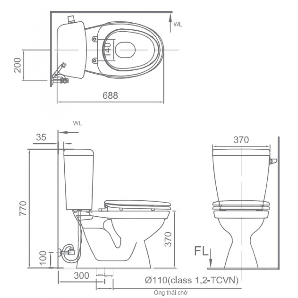 Bồn cầu 2 khối Inax C-117A nắp rửa cơ CW-S15VN