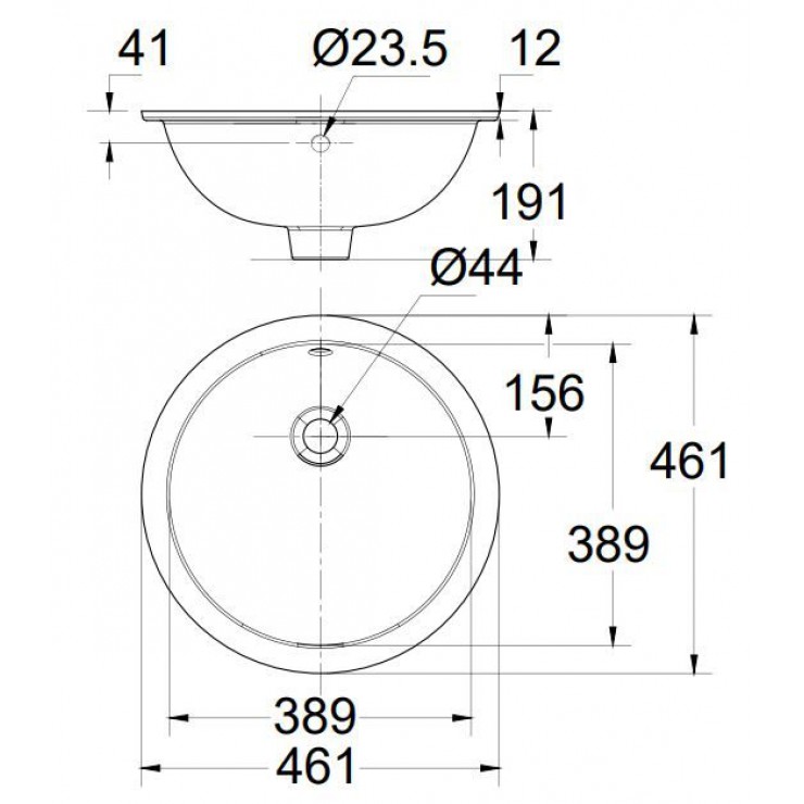 Bản vẽ kỹ thuật lavabo chậu rửa mặt American Standard WP-0433 âm bàn tròn