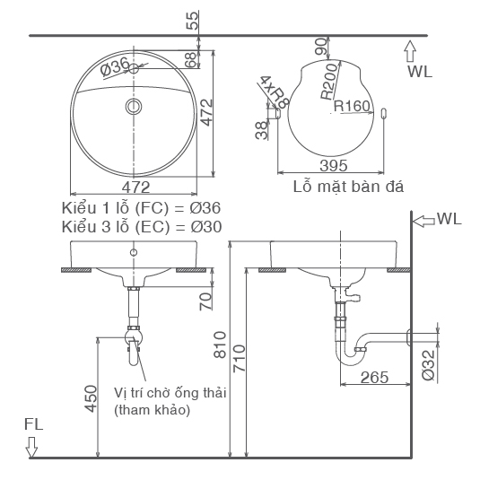 Lavabo chậu rửa mặt Inax L-294V đặt bàn (L294V)