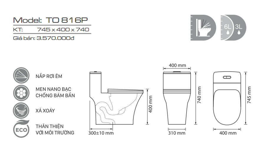 Bản vẽ kỹ thuật bồn cầu Ryoni 816P