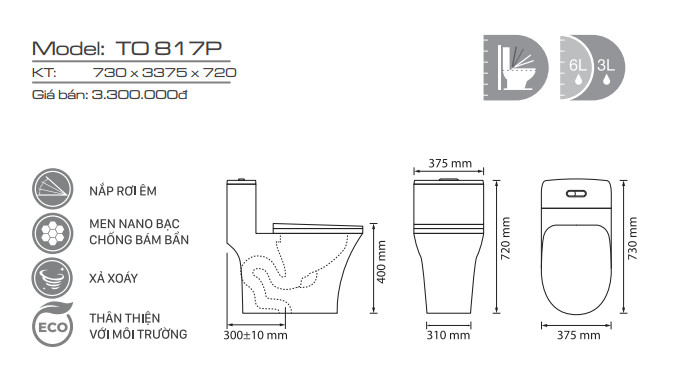 Bản vẽ kỹ thuật bồn cầu Ryoni 817P