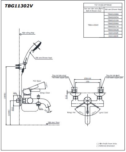 Bản vẽ kỹ thuật Vòi sen tắm TOTO TBG11302VA/DGH108ZR nóng lạnh