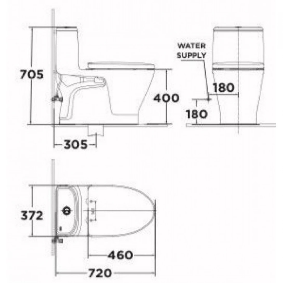 Bản vẽ kỹ thuật Bồn Cầu Điện Tử American Standard VF-1863PR Nắp WP-7SR1 LOVEN