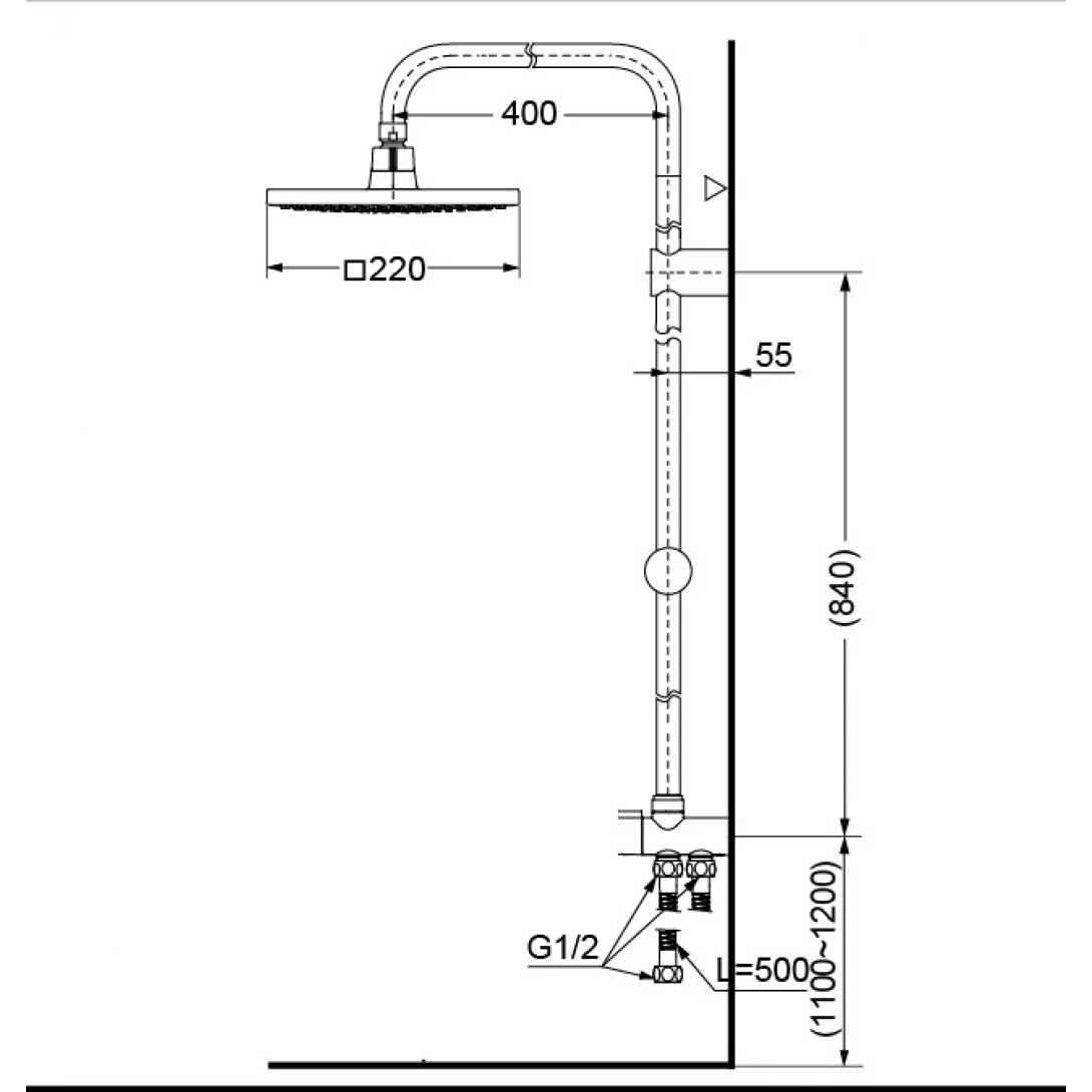 Bản vẽ kỹ thuật Cây sen tắm TOTO TVSM104NSR/DM907C1S nóng lạnh: