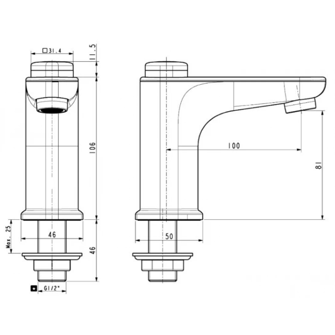 Bản vẽ kỹ thuật Vòi Lavabo American Standard Gala WF-T823W Nước Lạnh Màu Trắng