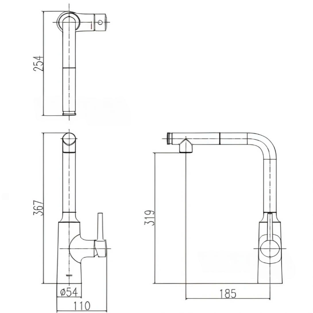 Bản vẽ kỹ thuật Vòi chậu rửa chén Inax SFV-907SX (SFV907SX) Nóng Lạnh Rút Dây