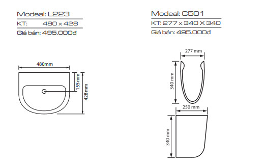 Bản vẽ kỹ thuật Lavabo chậu rửa mặt Ryoni L223 treo tường chân treo