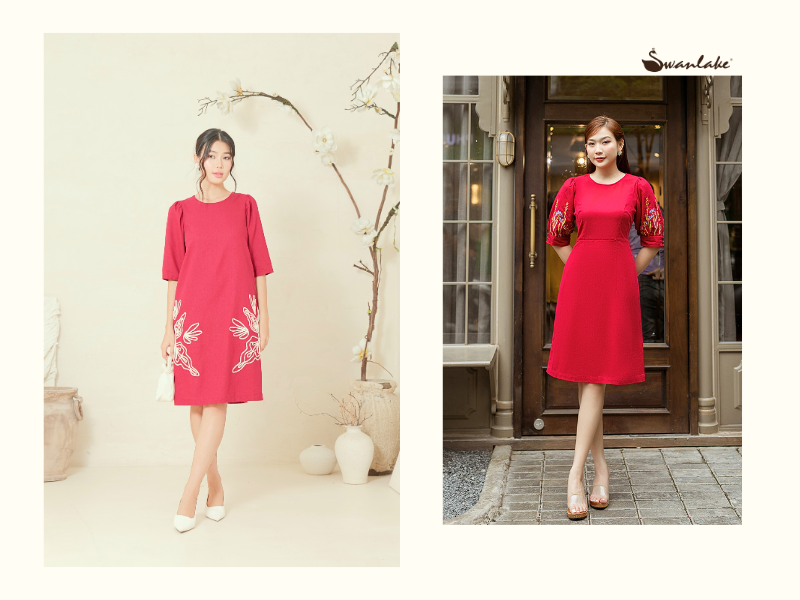 Đầm Linen đỏ rượu vang được Swanlake gửi đến phái đẹp