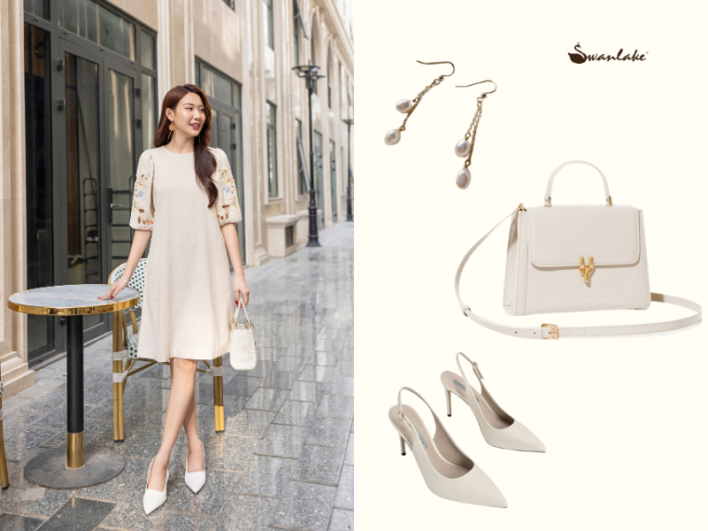 Phối phụ kiện để đầm Kaki thêm tinh tế