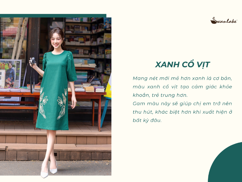 Đầm xanh cổ vịt ấn tượng cho mùa thu
