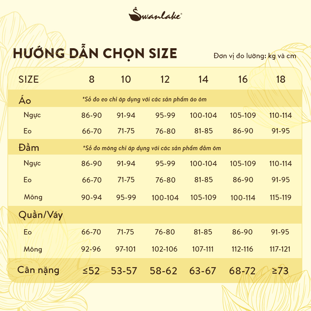 Bảng size của Swanlake Việt Nam