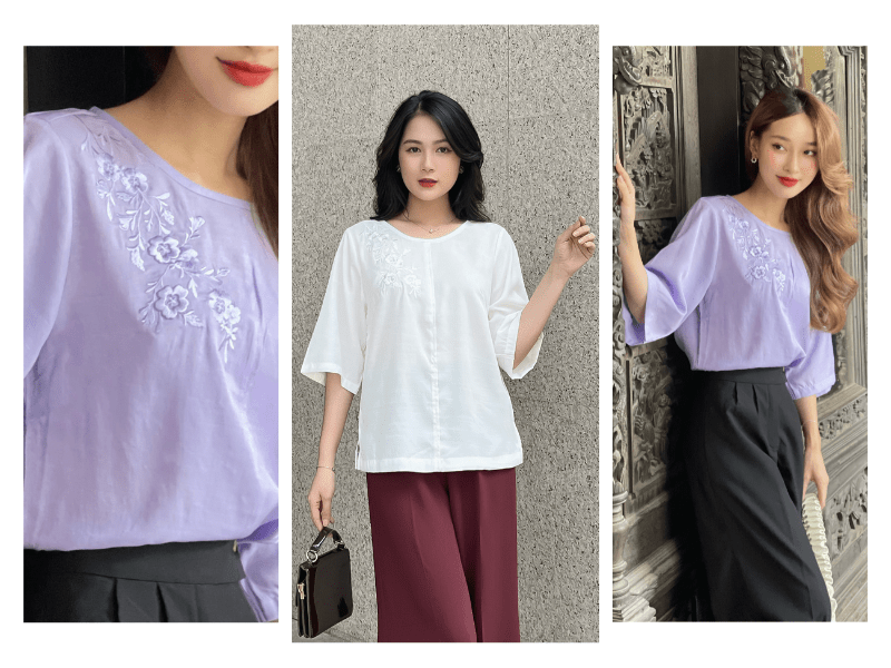 Áo có nhiều màu sắc để phái đẹp dễ dàng kết hợp cùng quần suông, chân váy..