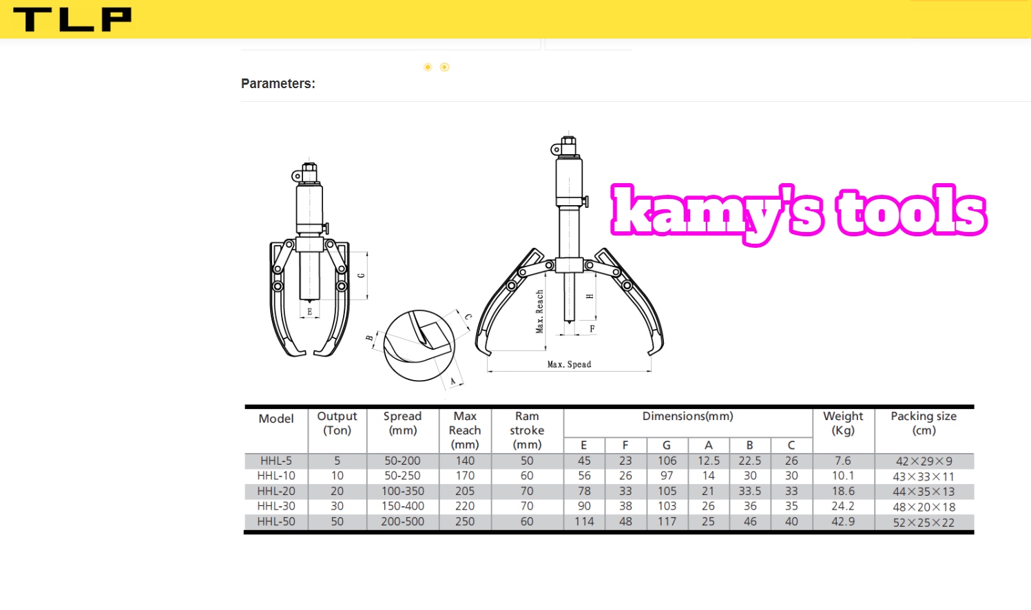 Cảo thủy lực 5 tấn TLP model HHL-5 mở 50-250mm