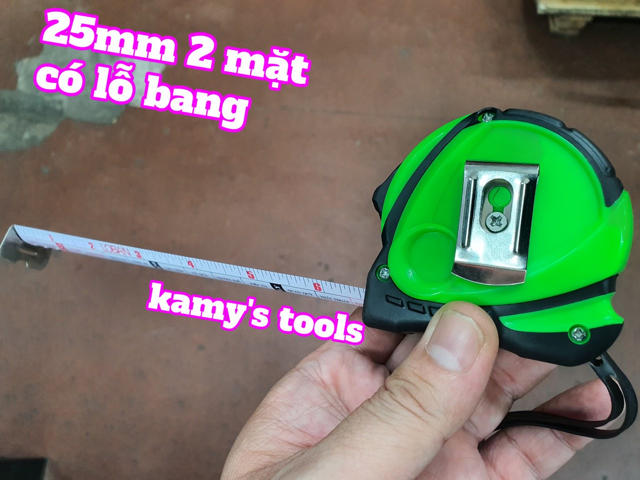thước cuộn 5m bản 25mm winshine vỏ bọc cao su 2 mặt có lỗ bang, thước kéo 5m, thước rút 5m