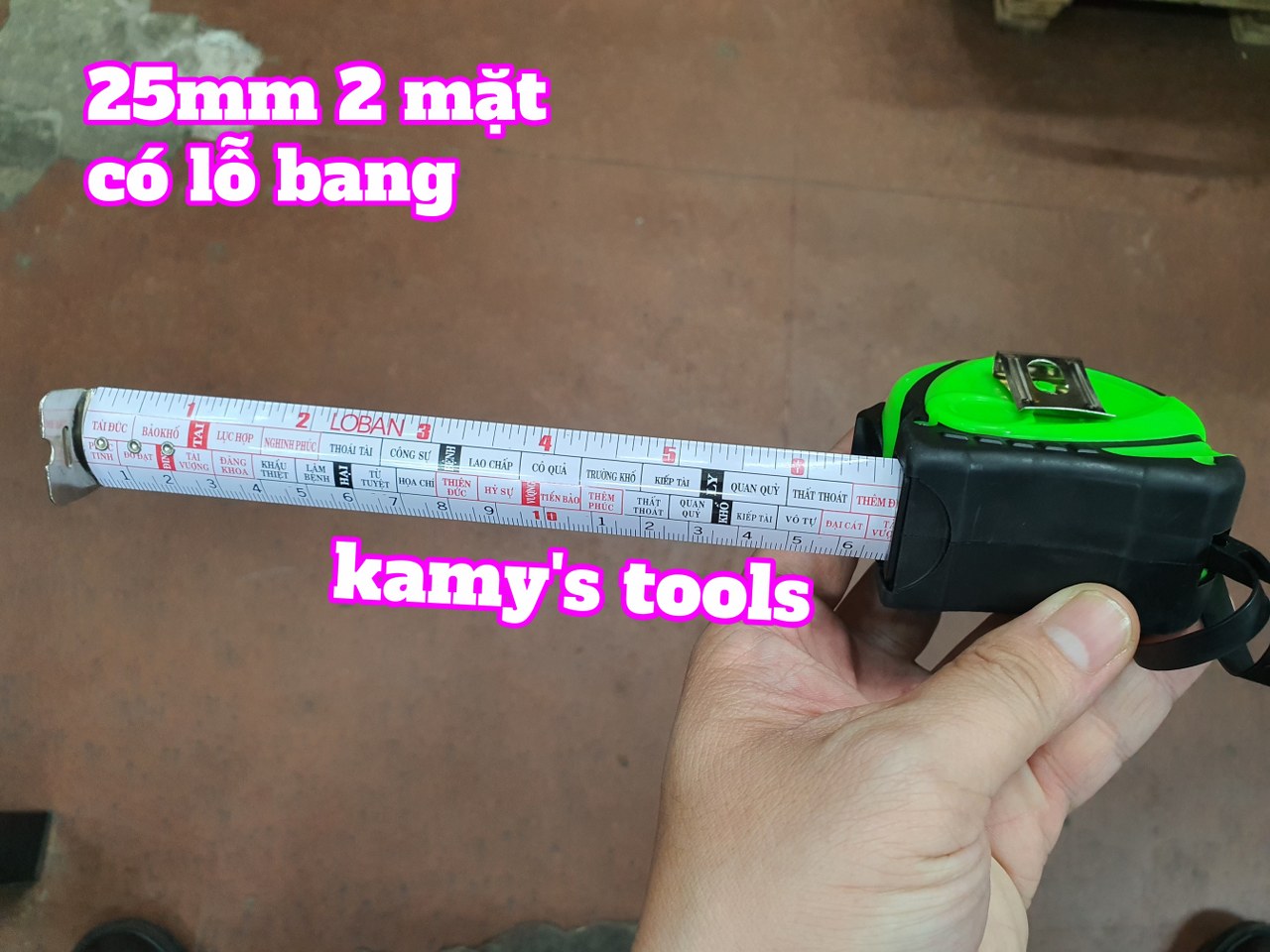 thước cuộn 5m bản 25mm winshine vỏ bọc cao su 2 mặt có lỗ bang, thước kéo 5m, thước rút 5m