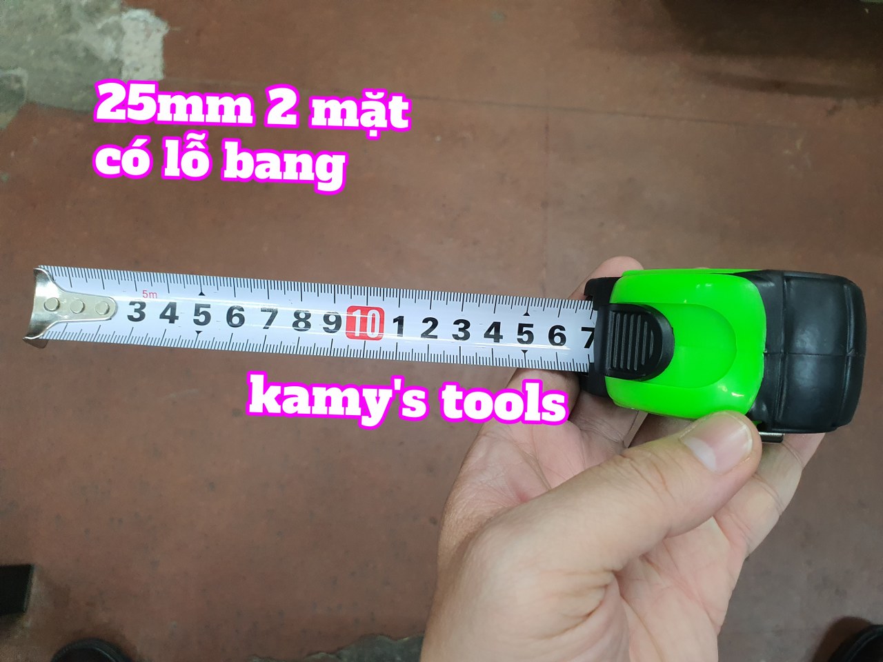 thước cuộn 5m bản 25mm winshine vỏ bọc cao su 2 mặt có lỗ bang, thước kéo 5m, thước rút 5m