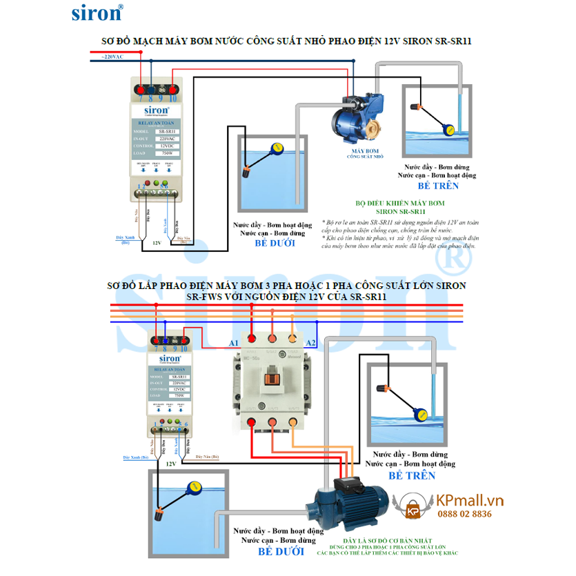 hướng dẫn sử dụng và cách đấu điện phao điện siron fsw-2m