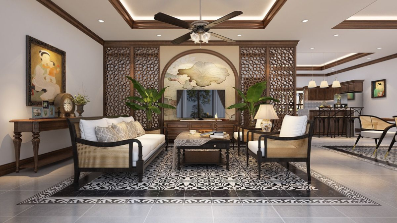 Thiết kế nội thất phòng khách Indochine