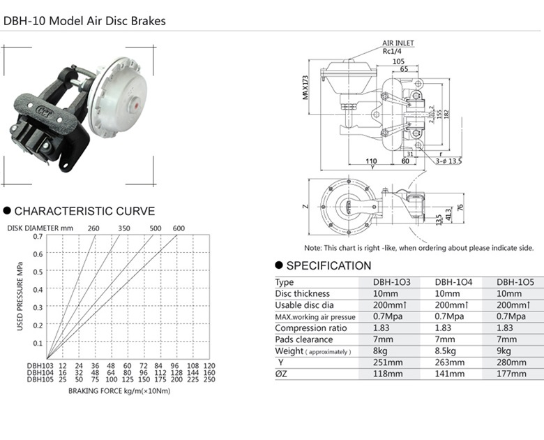 Phanh khí nén DBH-104 DBH-105 DBH-103