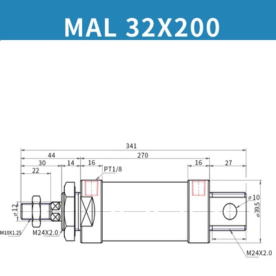Xi lanh MAL32x25/50/75/100/125/150/175200/25/300/350SCA Chính Hãng