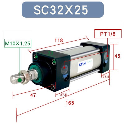 Xi lanh SC32x25/50/75/100/125/150/175/200/250/300/350/400/450/500S Chính hãng