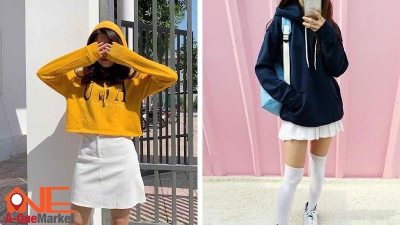 Chân váy ngắn áo hoodie