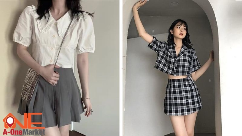 chân váy ngắn phối croptop