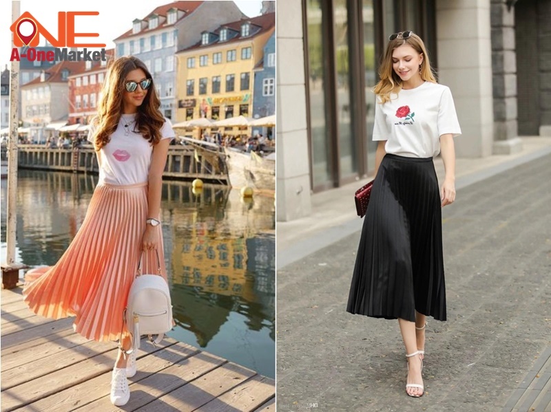 chân váy xếp ly dài